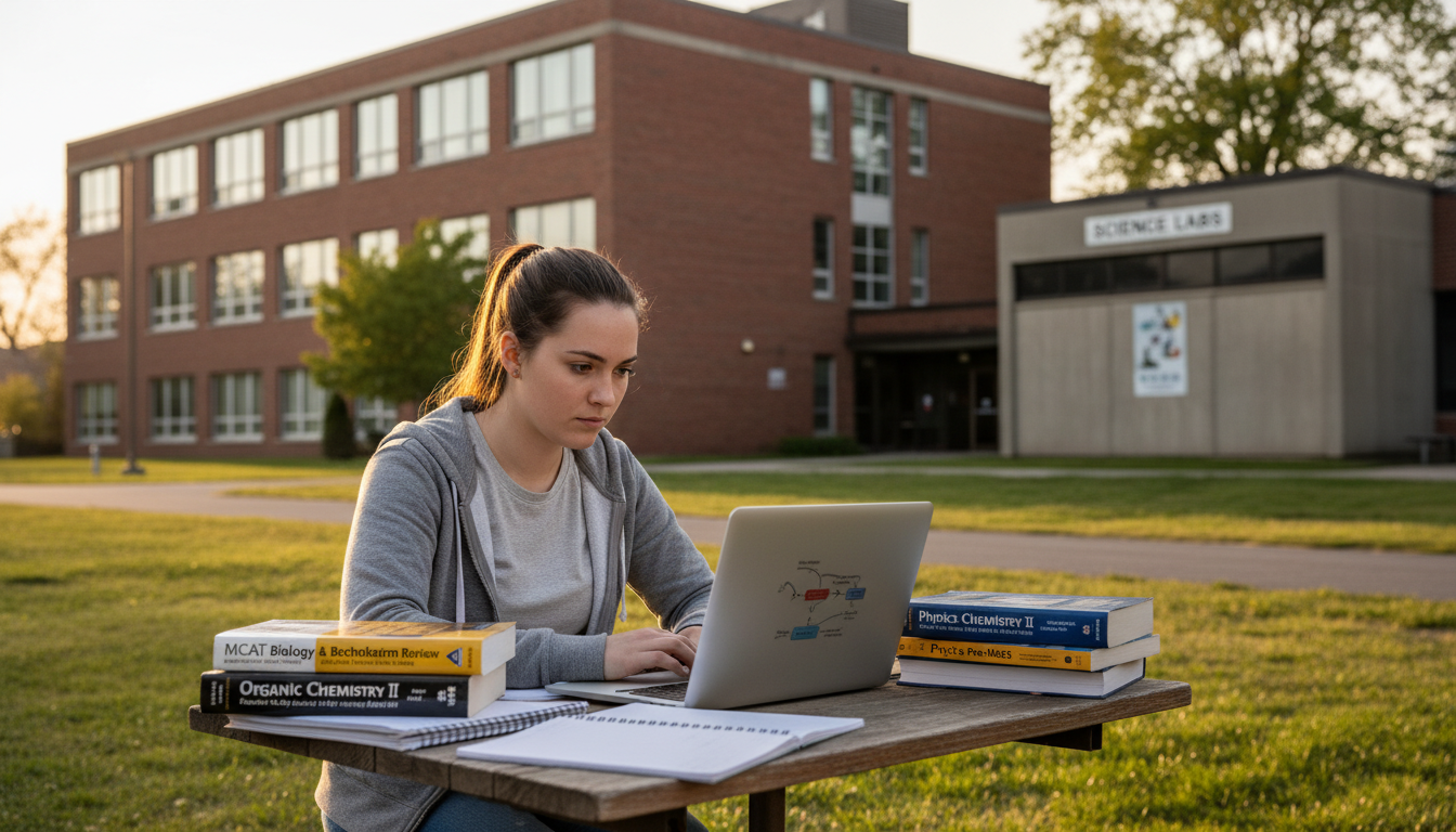 Pre-med student studying at a small college campus -  for Building a Competitive Pre‑Med Profile from a Small or Unknown Scho
