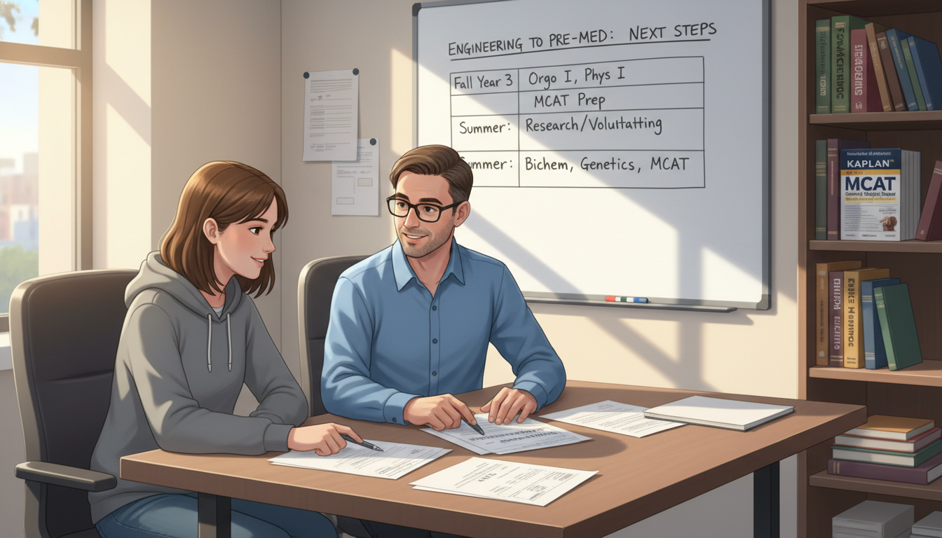 Student meeting premed advisor to plan engineering to medicine transition -  for Changing from Engineering to Pre‑Med After S