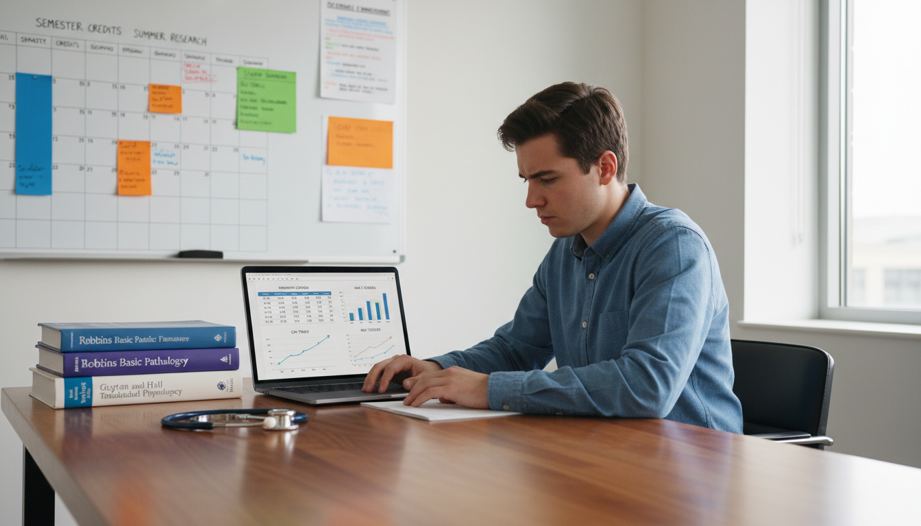 Premed student analyzing semester course load data and acceptance trends -  for Course Load Intensity and Acceptance: Data on