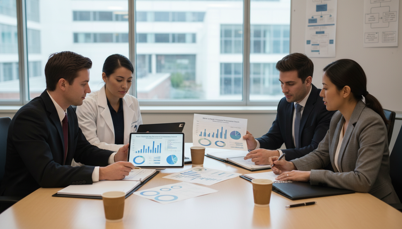 Medical school admissions committee reviewing post-bacc applicant data -  for Effect of Post‑Bacc Programs on Med Acceptance: