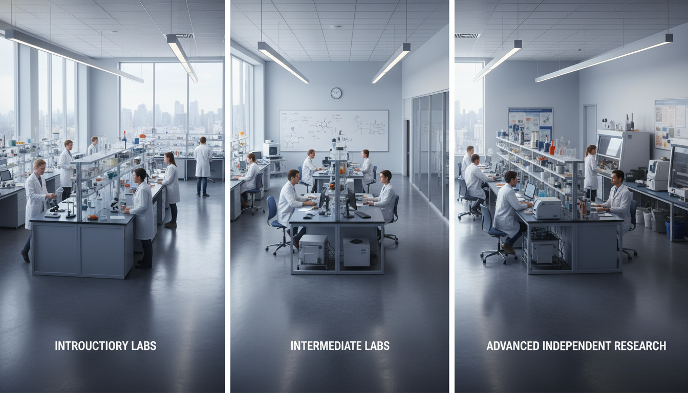 Tiered progression of laboratory courses from intro to advanced research -  for Fine‑Tuning Your Lab Course Choices for Stron