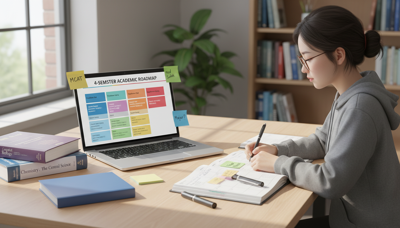 College student planning premed courses over four semesters -  for From Undecided Major to Med‑Ready: A 4‑Semester Academic R