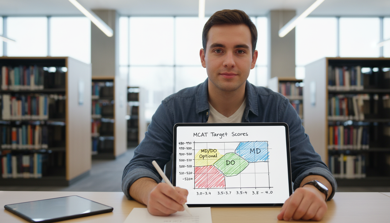 Premed plotting MCAT targets based on GPA bands -  for GPA and MCAT Tradeoffs: Data‑Driven Thresholds for Med Admissions