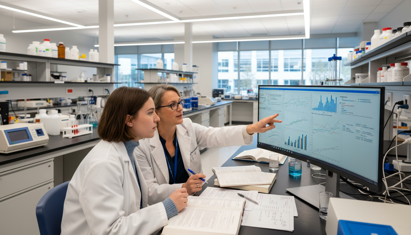 Premed student talking with research mentor in a laboratory -  for How to Build Strong Premed Letters When You’re at a Huge U