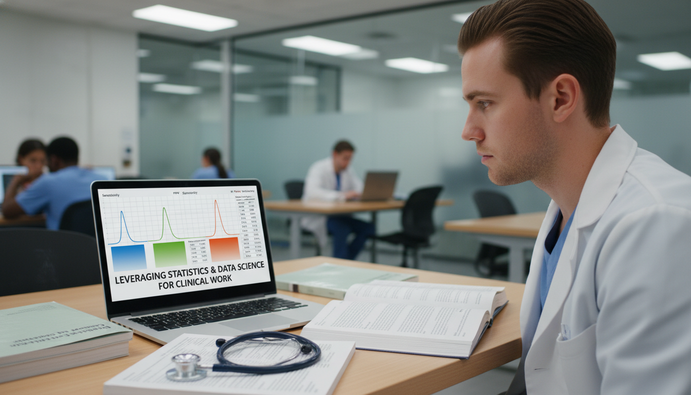 Medical student interpreting ROC curve on a computer for diagnostic accuracy -  for Leveraging Statistics and Data Science Co