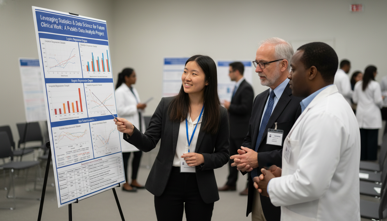 Premed student presenting data science project on health outcomes -  for Leveraging Statistics and Data Science Courses for F