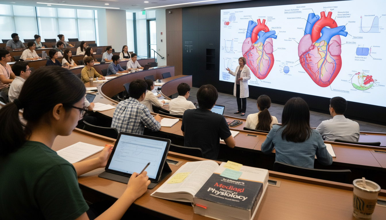 Advanced physiology lecture with student taking detailed notes -  for Maximizing Upper‑Division Biology Courses for Future Me