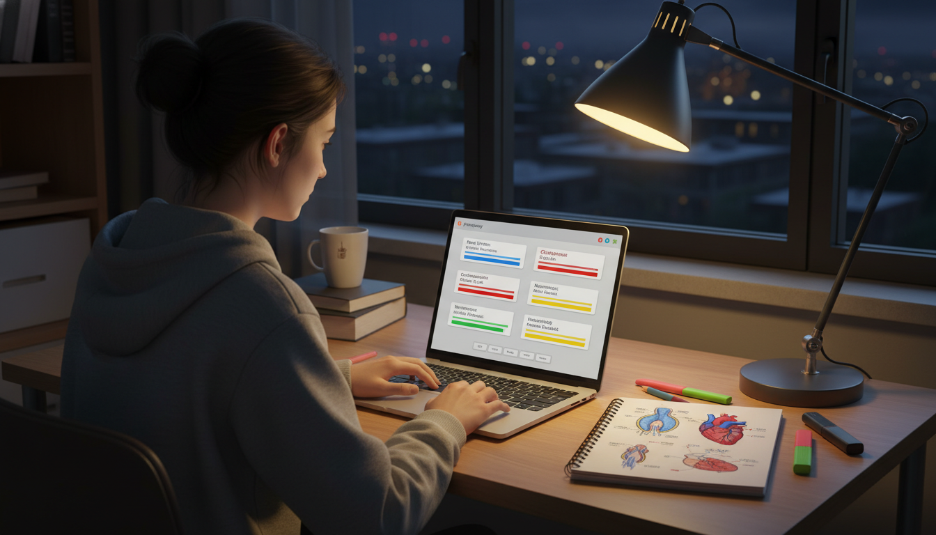 Student reviewing spaced repetition flashcards for physiology -  for Maximizing Upper‑Division Biology Courses for Future Med