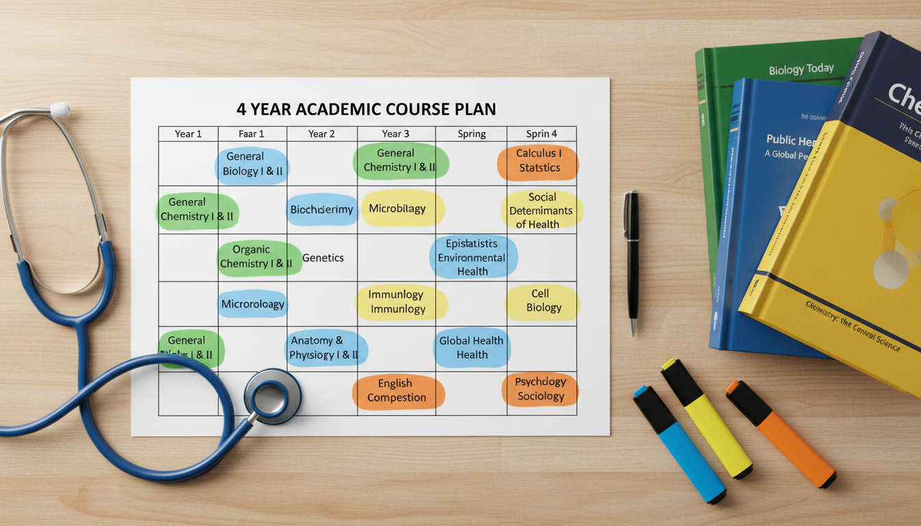Sample four-year public health premed course plan -  for Public Health as a Premed Path: Course Selections That Impress Adcom