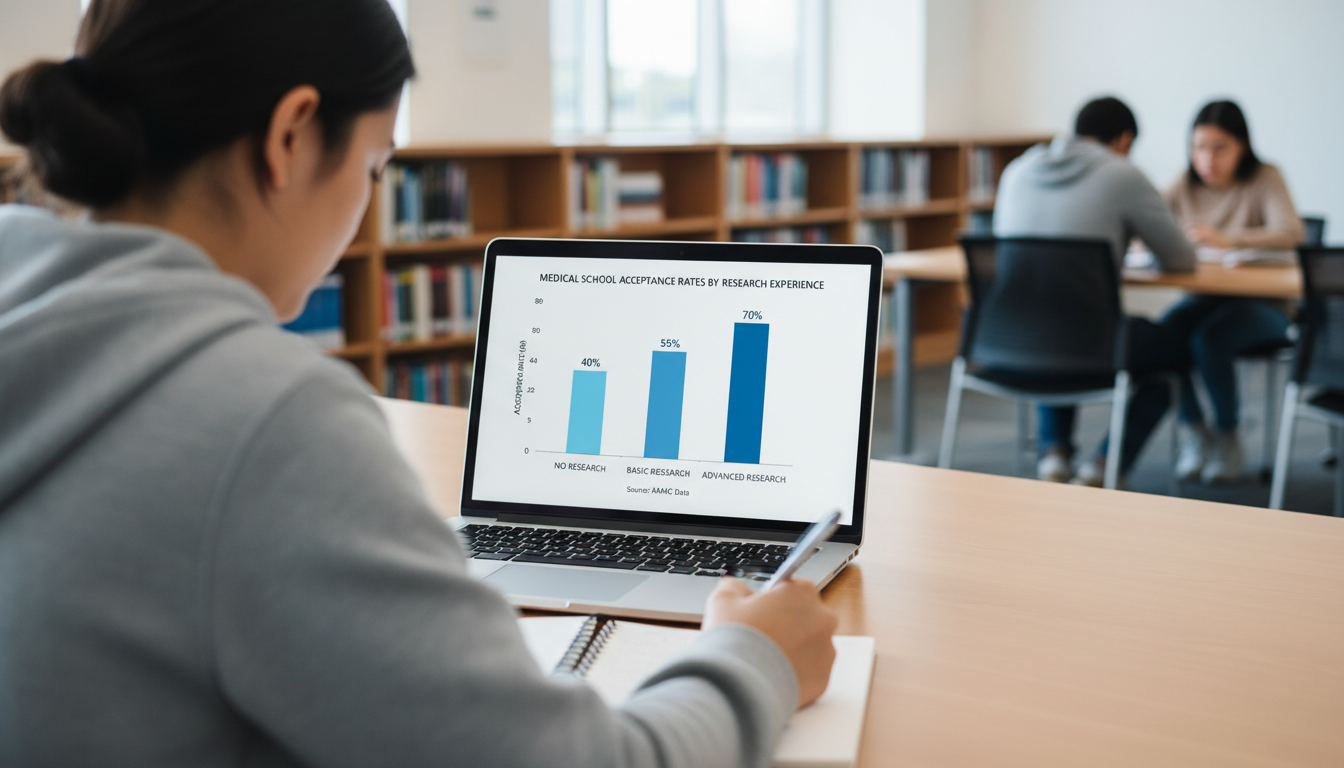 Graph comparing acceptance rates for applicants with and without research experience -  for Research Experience and Acceptanc