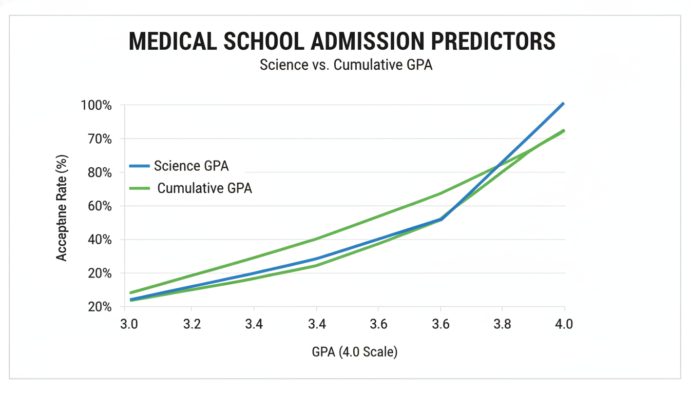 Graph comparing acceptance rates by science GPA and cumulative GPA -  for Science vs Cumulative GPA: Which Predicts Med Admis