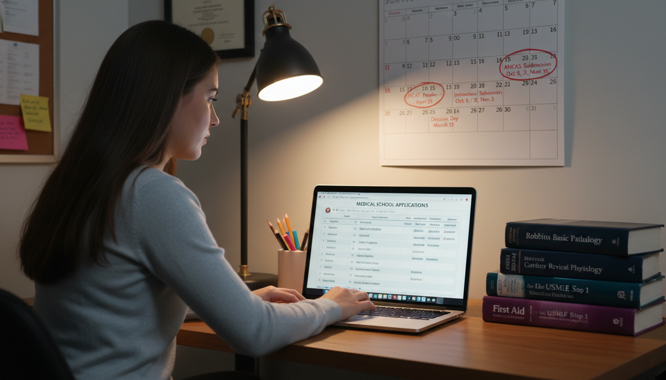 Pre-med student balancing coursework and medical school application tasks -  for Senior Year as a Pre‑Med: Month‑by‑Month Pla