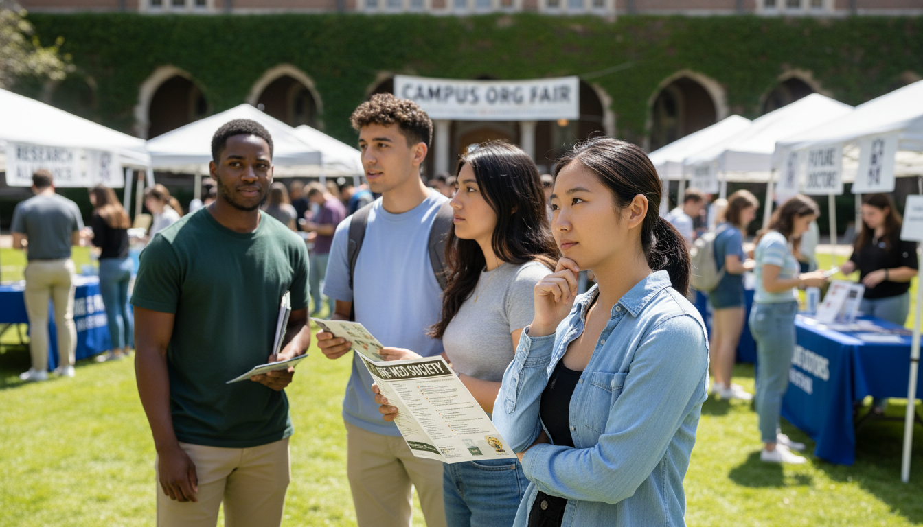College student considering pre-med clubs at a campus involvement fair -  for Should I Join Pre‑Med Clubs, or Are They Option