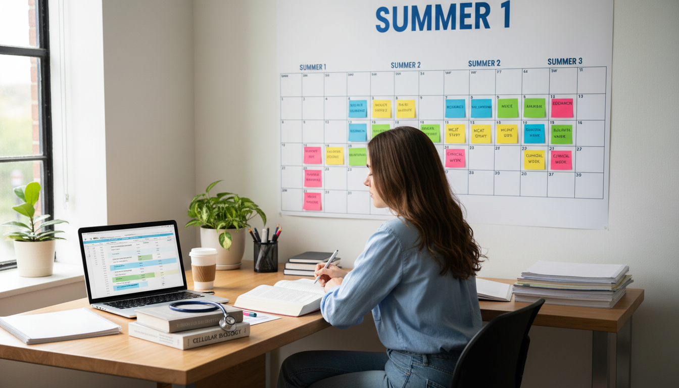 Pre-med student planning summer activities over multiple years -  for Summer‑by‑Summer Guide: How Pre‑Meds Should Use Each Br