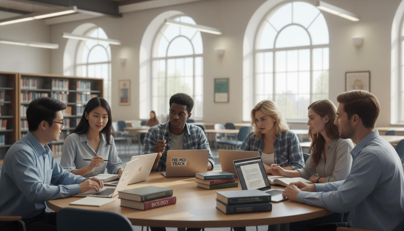 Diverse premed students studying different majors together -  for Which Premed Majors Have the Highest Med School Acceptance