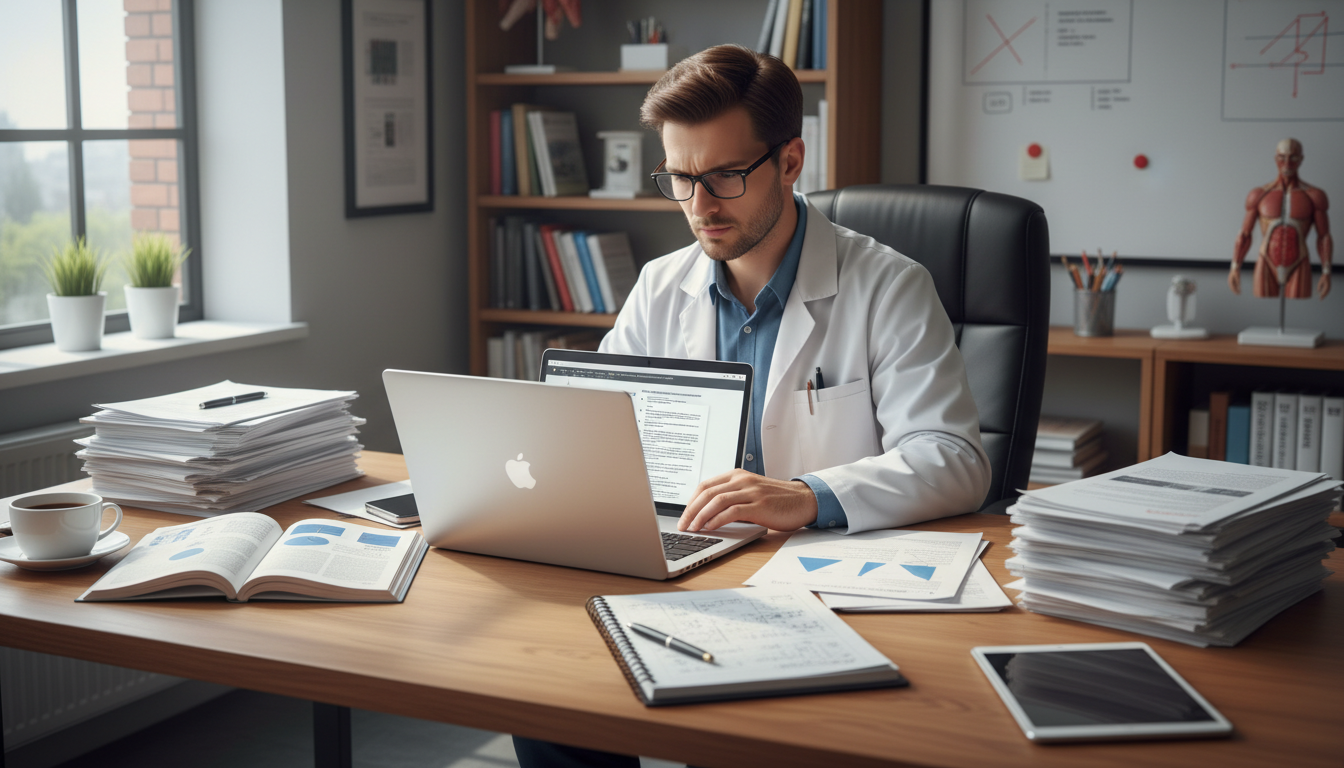 Medical student preparing research accomplishment bullet points on laptop -  for Behind the Scenes: How Research Letters Are