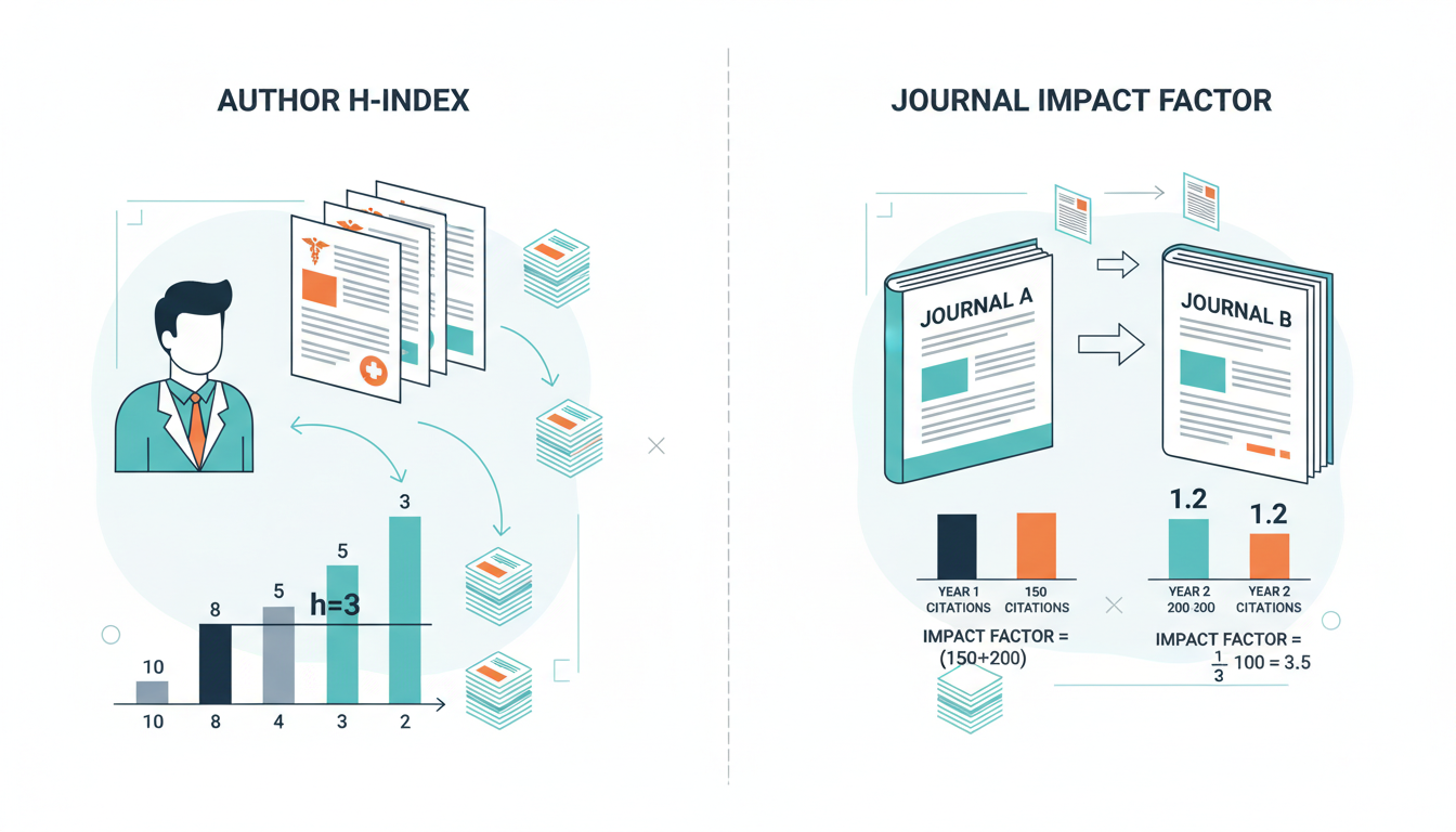 Conceptual diagram of h-index and impact factor -  for Bibliometric Basics: Interpreting h‑Index and Impact for Students