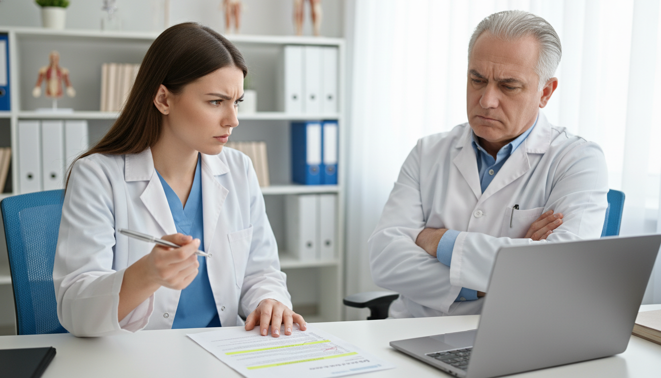 Medical student and mentor discussing research authorship issues Medical student and mentor discussing research authorship issues - for Common Authorship Mistakes That Burn Bridges With Men