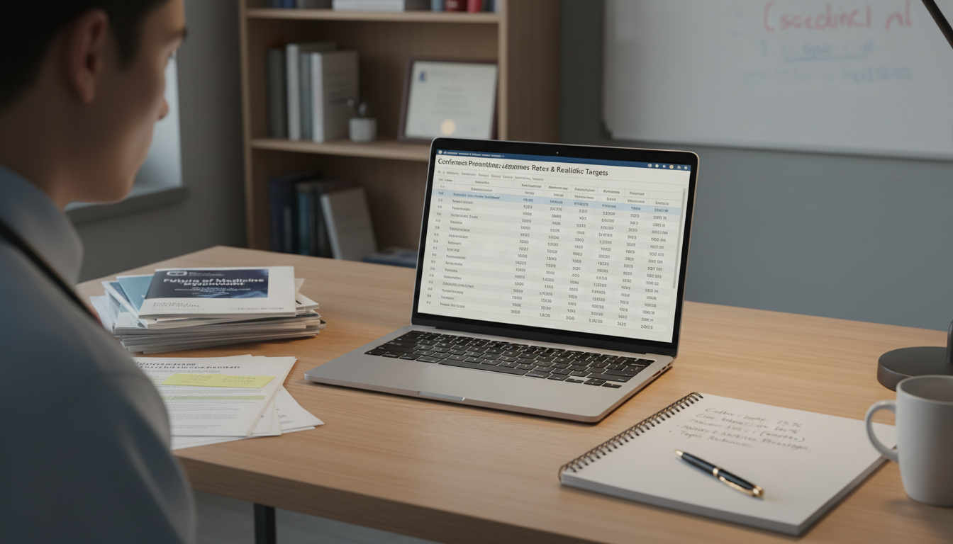 Medical student calculating research presentation targets Medical student calculating research presentation targets - for Conference Presentations: Acceptance Rates and Realistic Tar