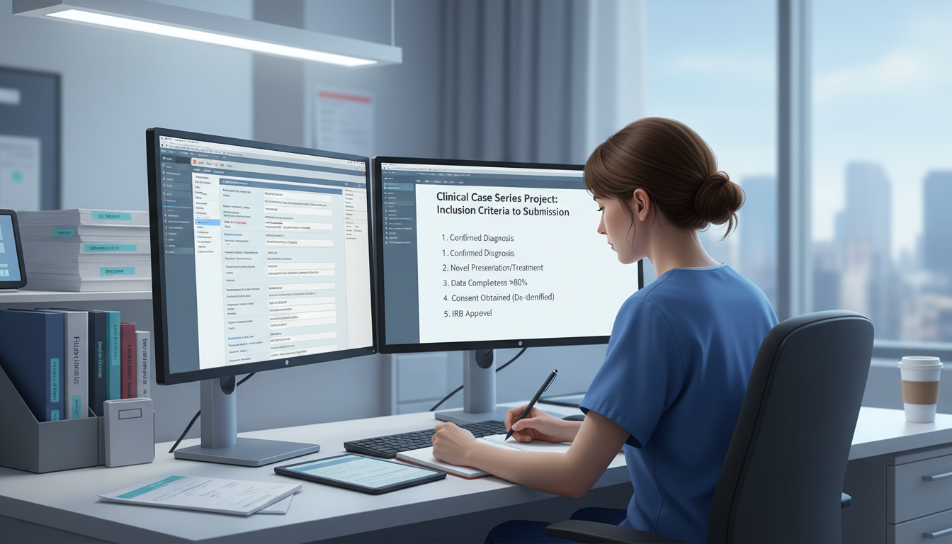 Medical student performing chart review for a clinical case series -  for Creating a Clinical Case Series: Inclusion Criteria