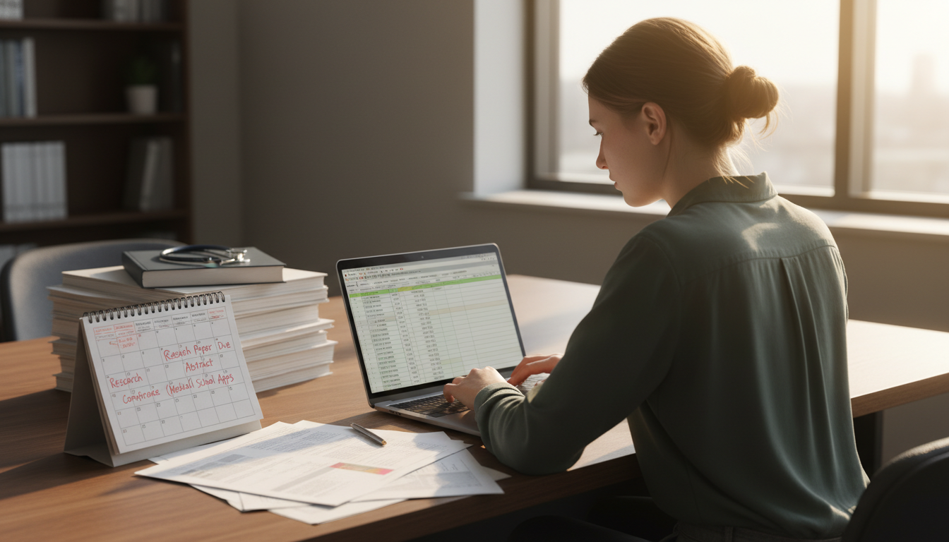 Premed student in final year reviewing research tasks before medical school Premed student in final year reviewing research tasks before medical school - for Final Year of College: Research Tasks to F