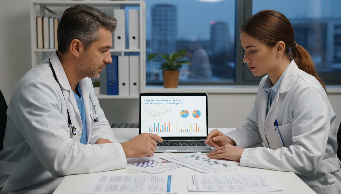 Medical mentor and student reviewing a research proposal -  for From First Email to First Dataset: A 90‑Day Research Onboardi