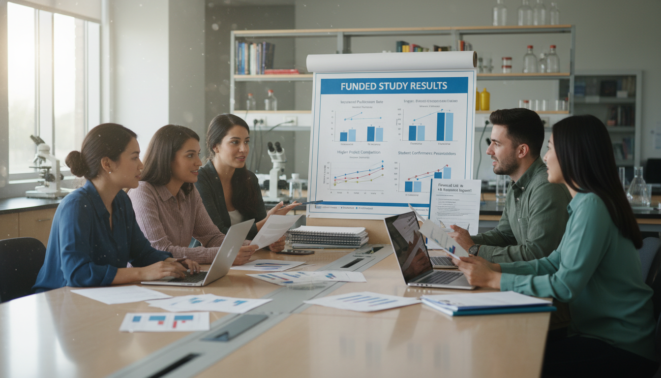 Medical students collaborating on research with data and charts -  for Funding vs Unfunded Projects: Does Grant Support Help