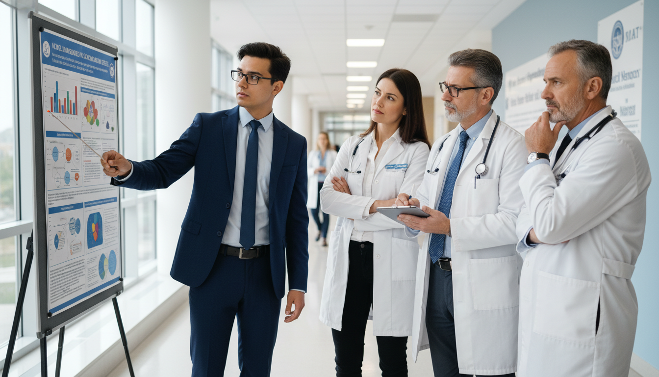 Medical student presenting research to faculty panel -  for How Faculty Actually Rank Students for Competitive Research Roles