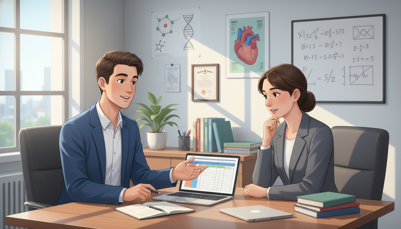 Premed student asking research mentor for a letter of recommendation in an office setting -  for How to Ask for a Strong Rese