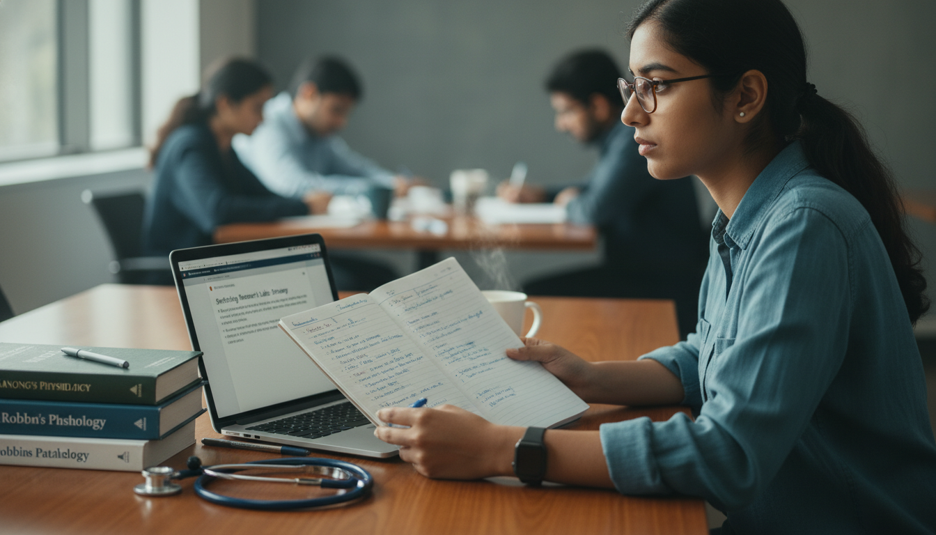 Medical student reflecting and writing notes about research experience -  for How to Switch Research Labs Without Burning Pro