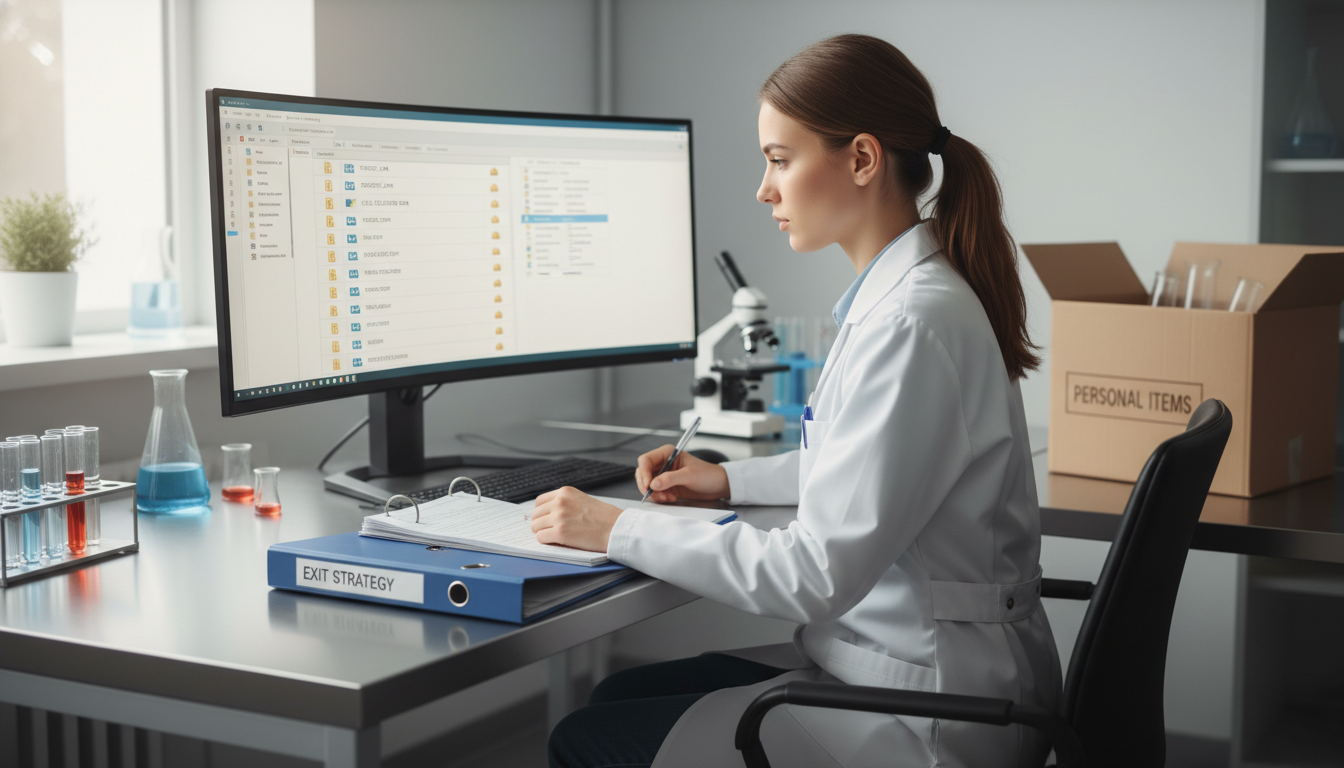 Medical student organizing research data before leaving lab -  for How to Switch Research Labs Without Burning Professional B