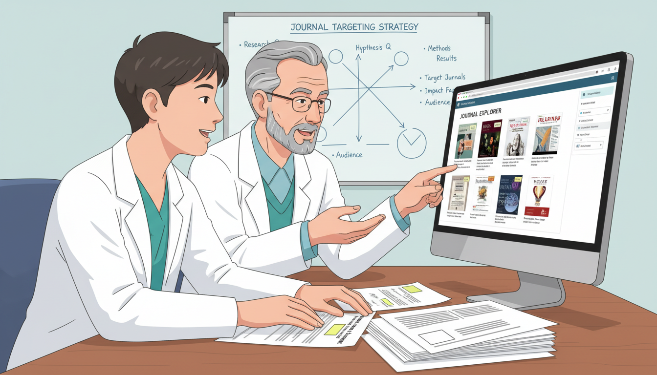 Medical student and mentor discussing journal options Medical student and mentor discussing journal options - for Journal Targeting Strategy: Matching Student Projects to the Rig
