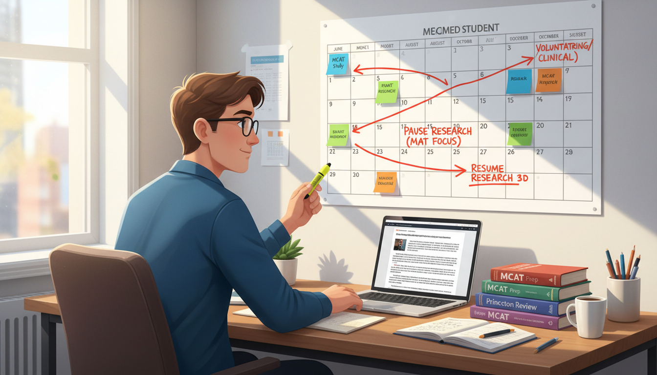 Premed student planning MCAT study and research schedule -  for MCAT Year Planning: When to Start, Pause, and Resume Research