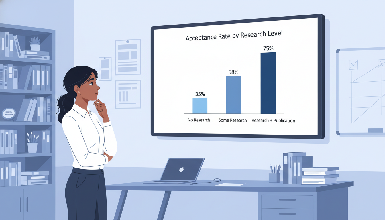 Chart comparing acceptance rates by research involvement levels -  for Premed Research and Acceptance Odds: What the Numbers