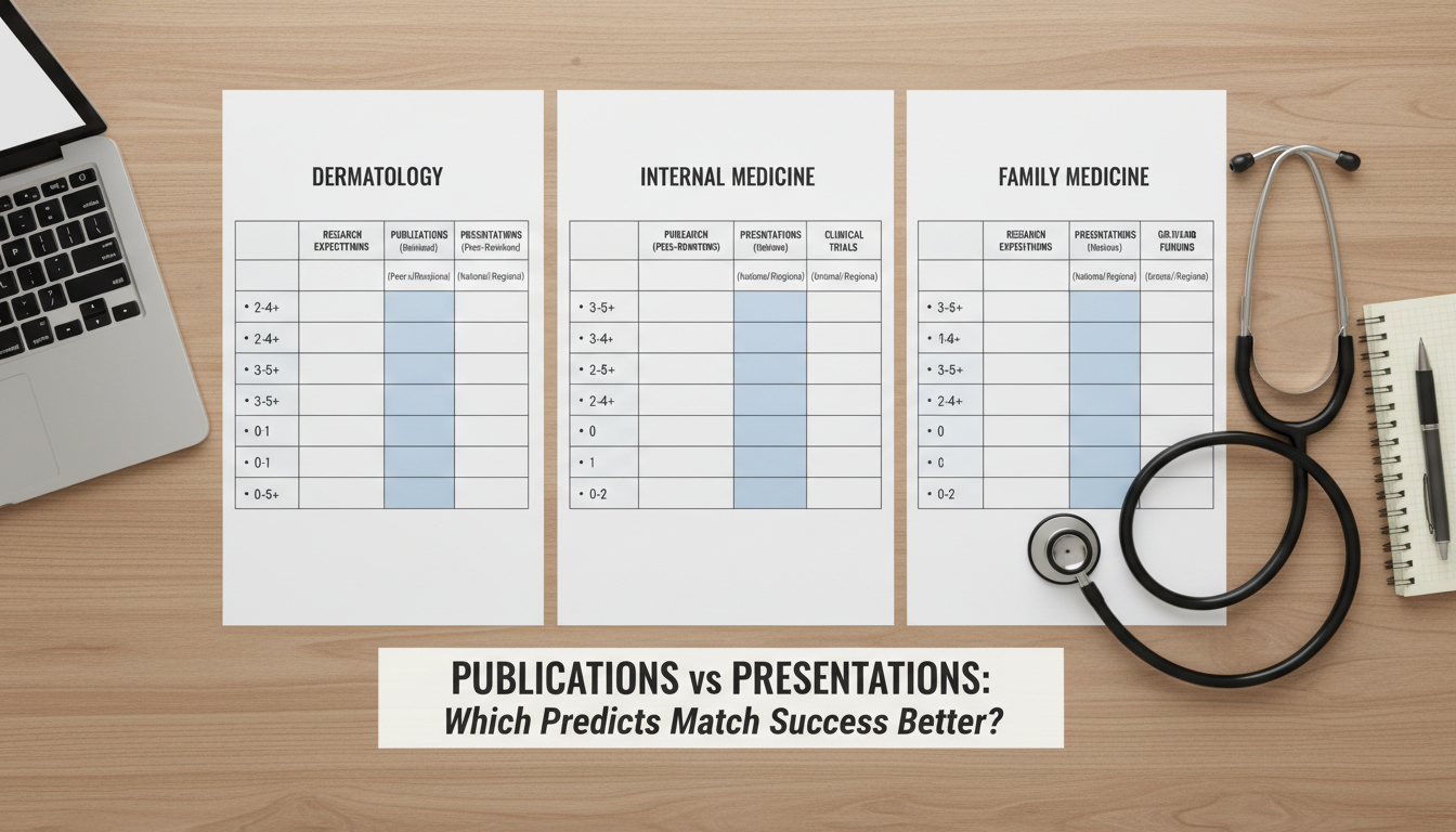 Specialty-specific research expectations comparison -  for Publications vs Presentations: Which Predicts Match Success Better