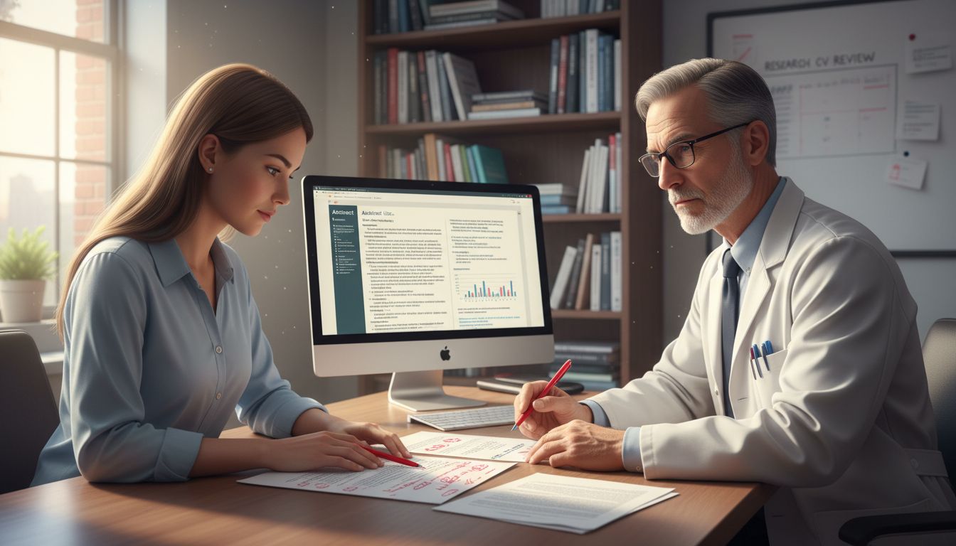 Medical student reviewing research CV with mentor -  for Research CV Mistakes That Quietly Undermine Your Application