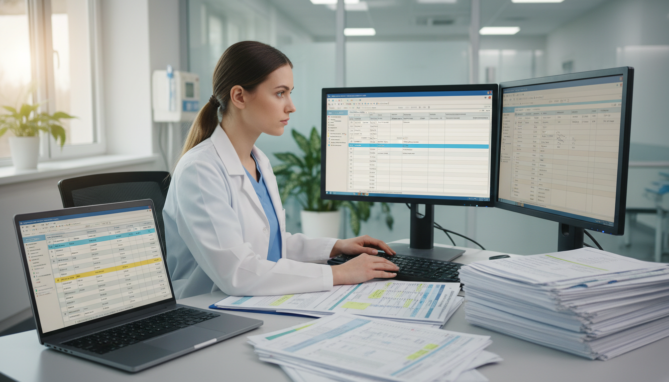 Medical student reviewing patient charts for a retrospective research study -  for Retrospective Chart Review Design: A Pract