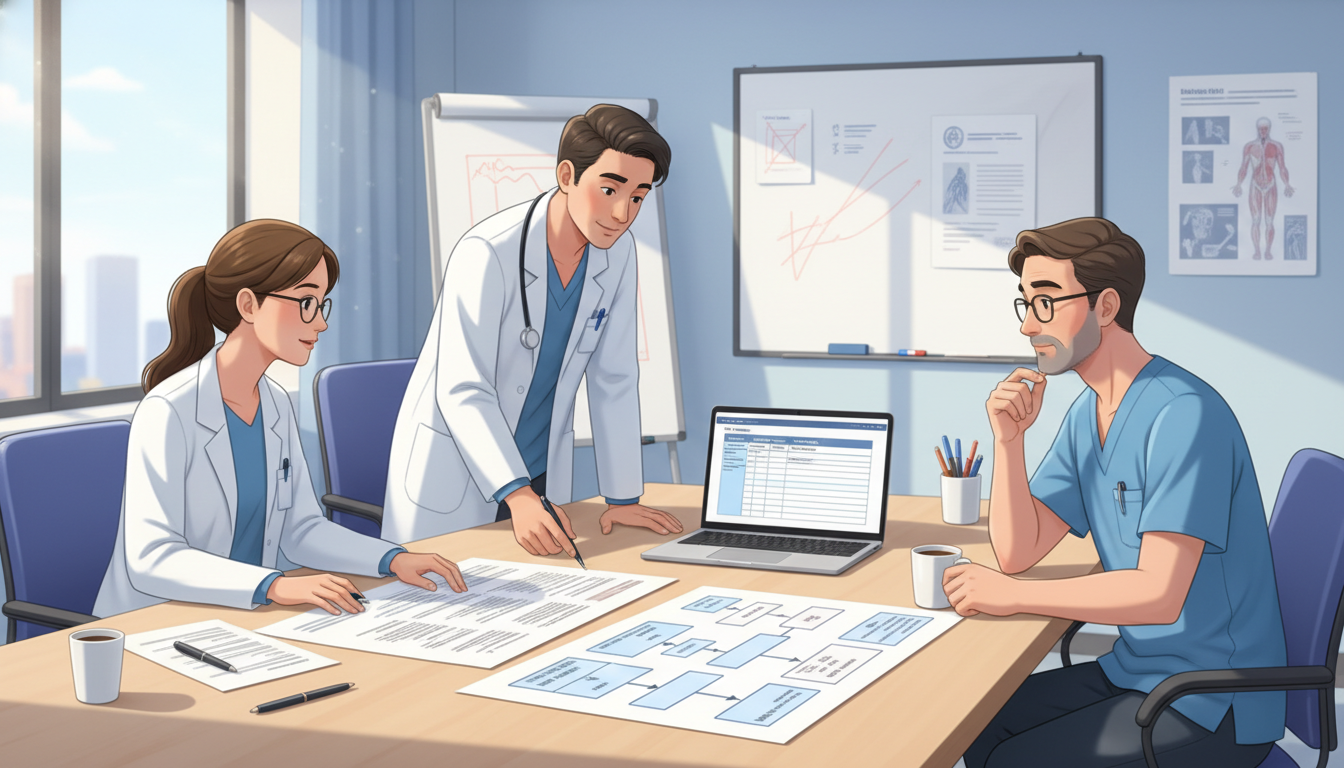 Medical research team reviewing retrospective study protocol -  for Retrospective Chart Review Design: A Practical Guide for