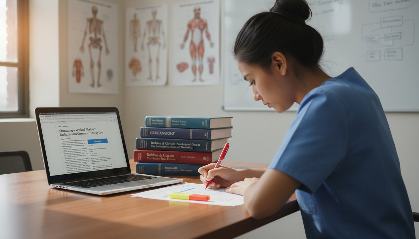 Medical student drafting a structured research abstract -  for Structuring a Medical Abstract: Background to Conclusion Line‑