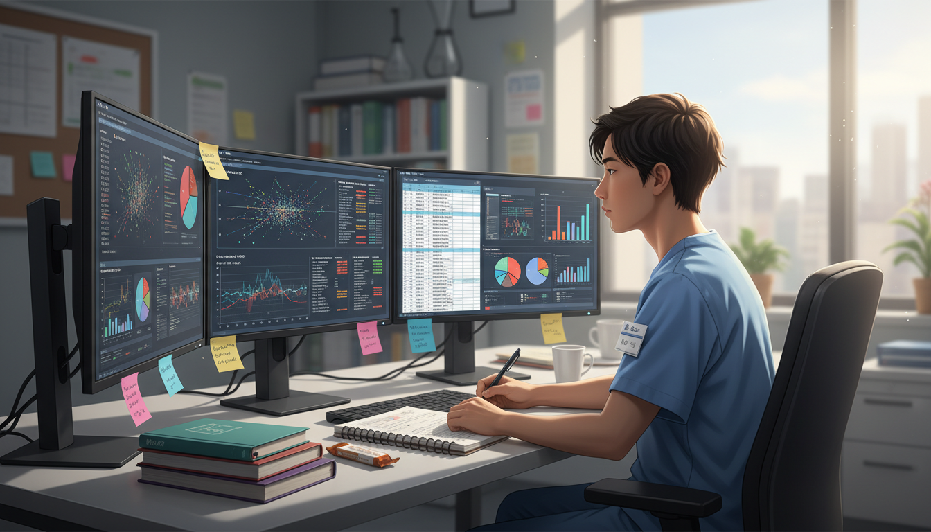 Medical student analyzing data charts on laptop in research lab -  for Stuck in a Data Jail: How to Turn Raw Charts Into a Re