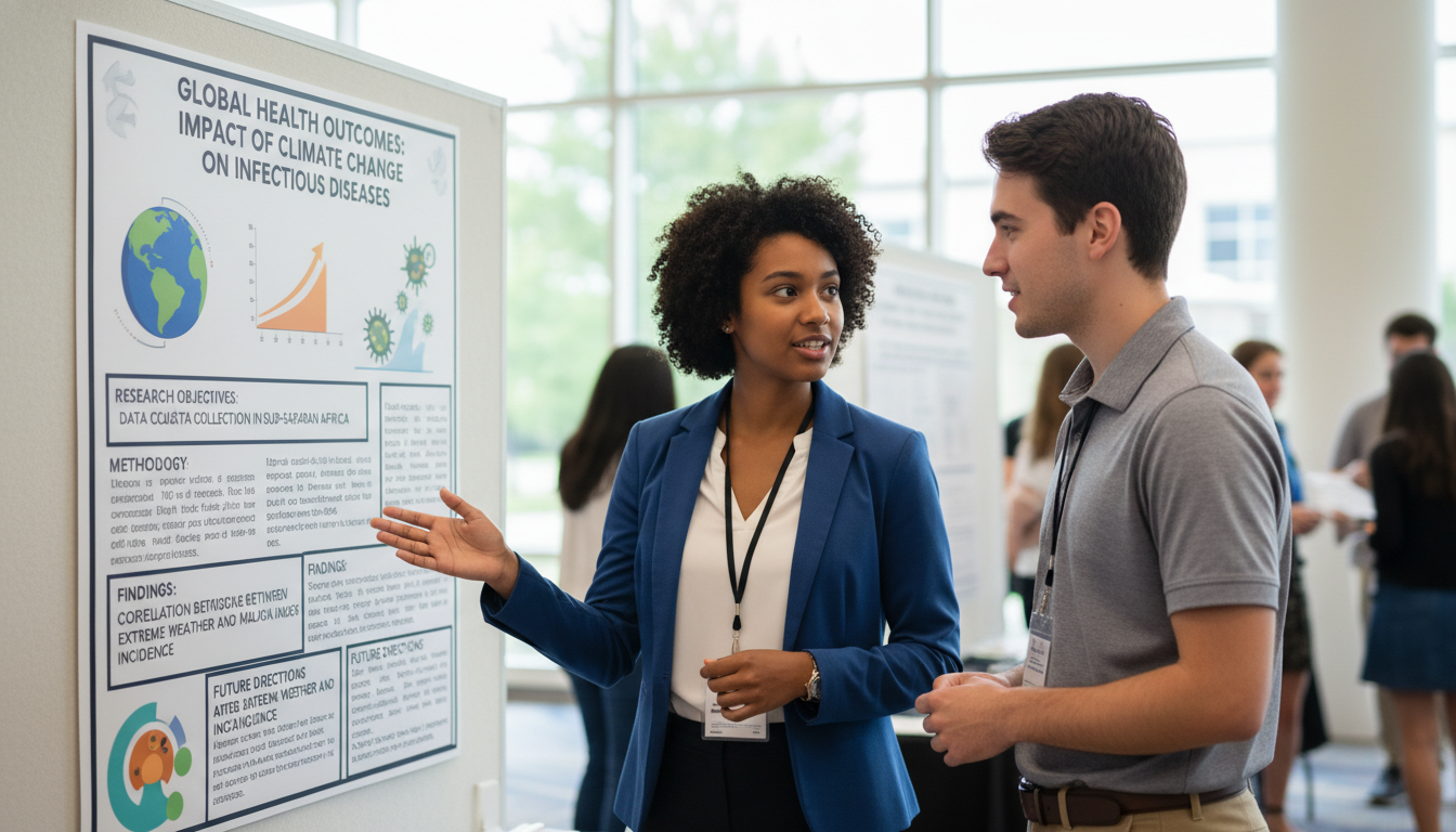 Premed student presenting global health research poster -  for Studying Abroad as a Premed: Leveraging Global Health Research