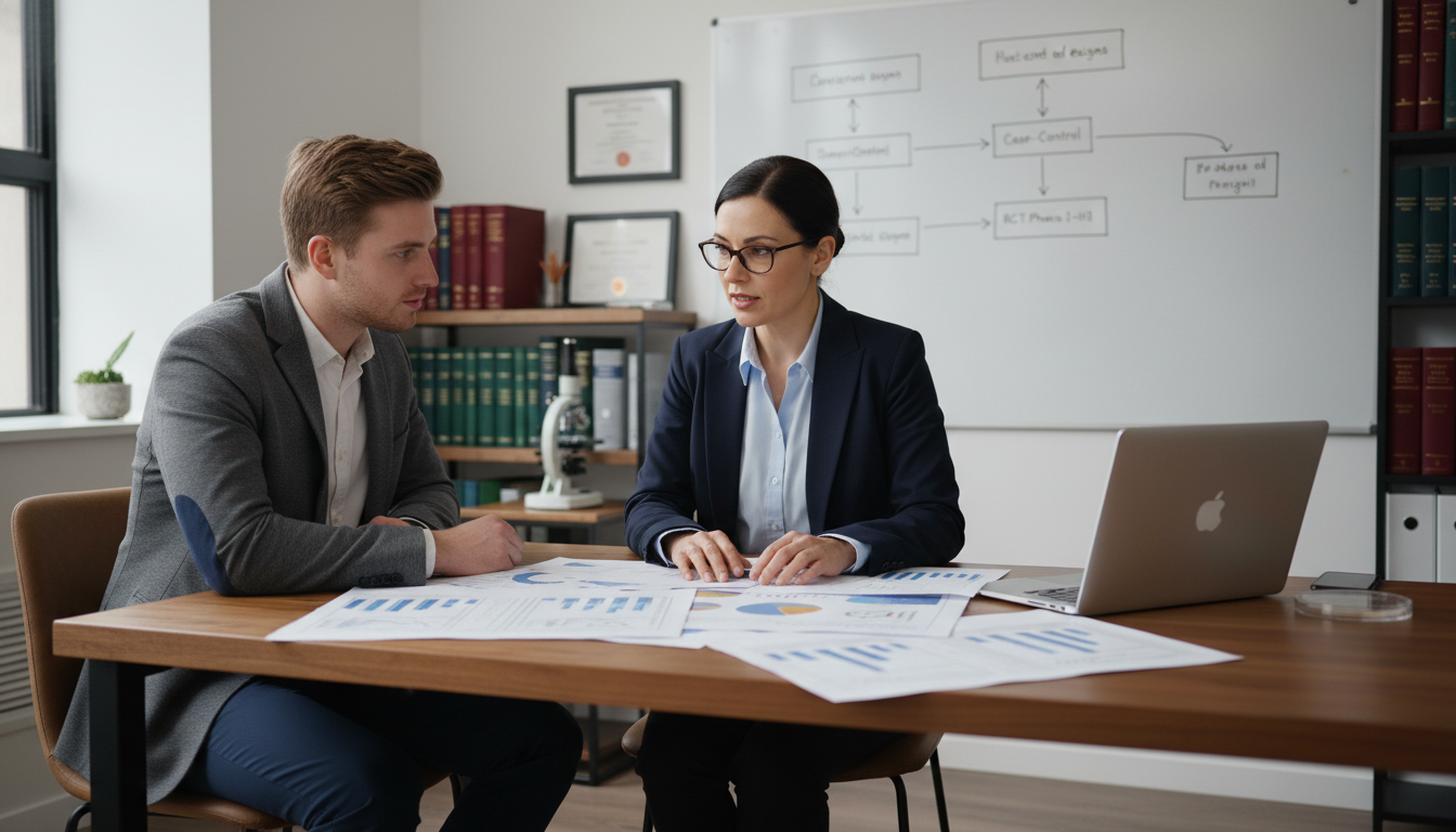 Mentor and student discussing research progress in a clinical research office Mentor and student discussing research progress in a clinical research office - for The Truth About ‘Volunteer Research’ Pos
