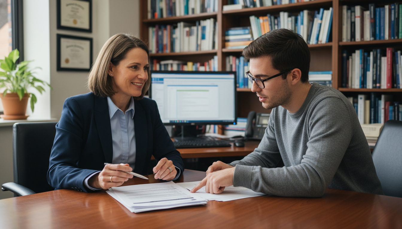 Student meeting with a research PI in a medical school office Student meeting with a research PI in a medical school office - for What’s the Best Way to Email a PI About Student Research