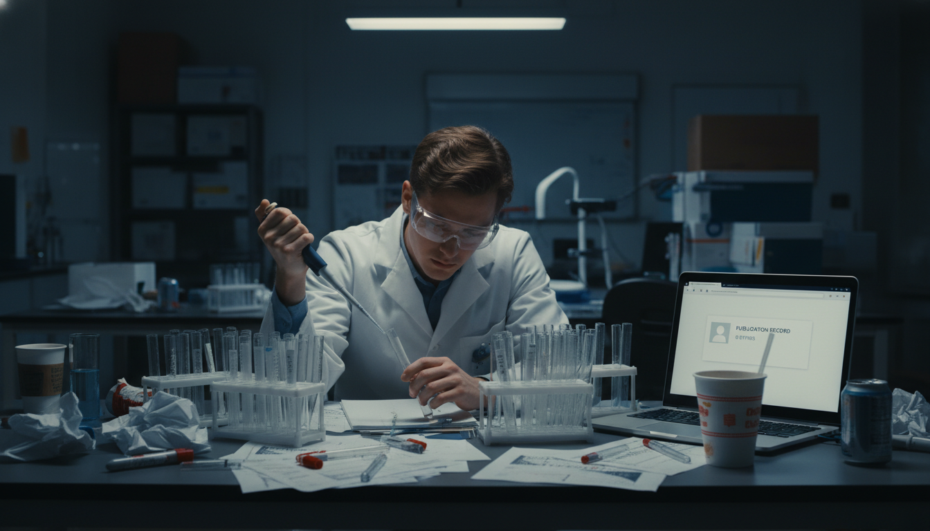 Premed student doing repetitive lab tasks with no meaningful research output -  for Why Premeds Waste Years in ‘Busywork’ Lab