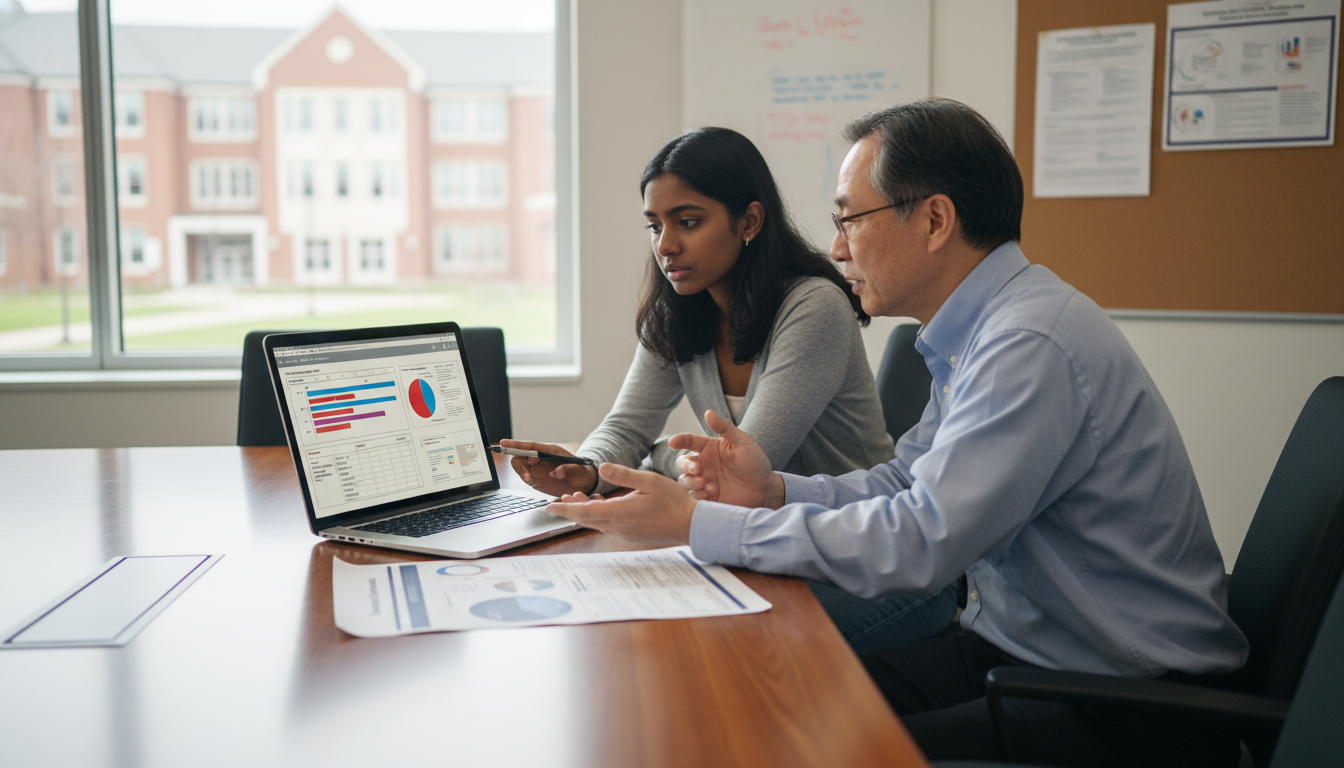 Student meeting with research mentor to discuss project goals and timeline -  for Why Premeds Waste Years in ‘Busywork’ Labs