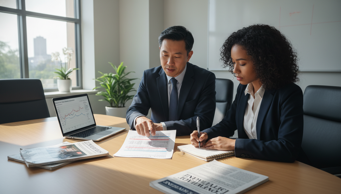 Medical student in hospital conference room reviewing research drafts with a mentor -  for Why Some Students Get First‑Author
