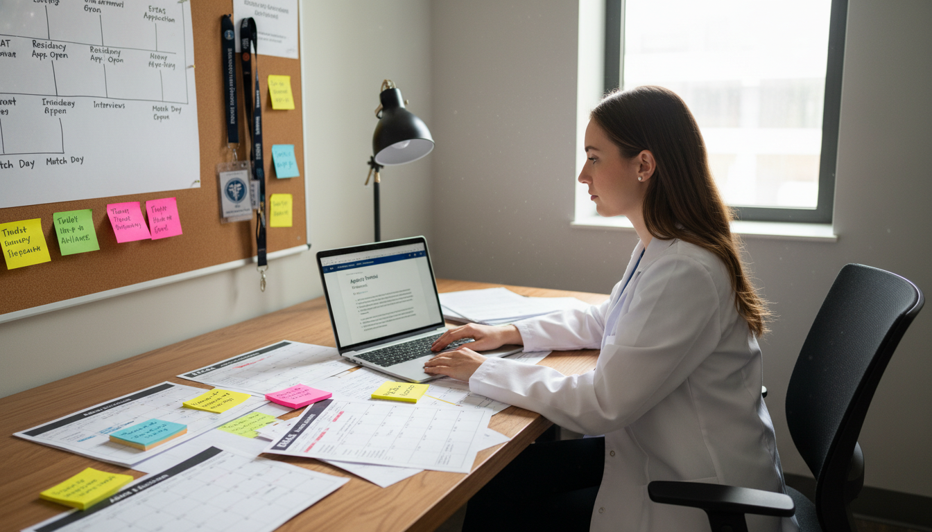 Medical student planning application timeline with student organization activities highlighted Medical student planning application timeline with student organization activities highlighted - for Application Year Timeli