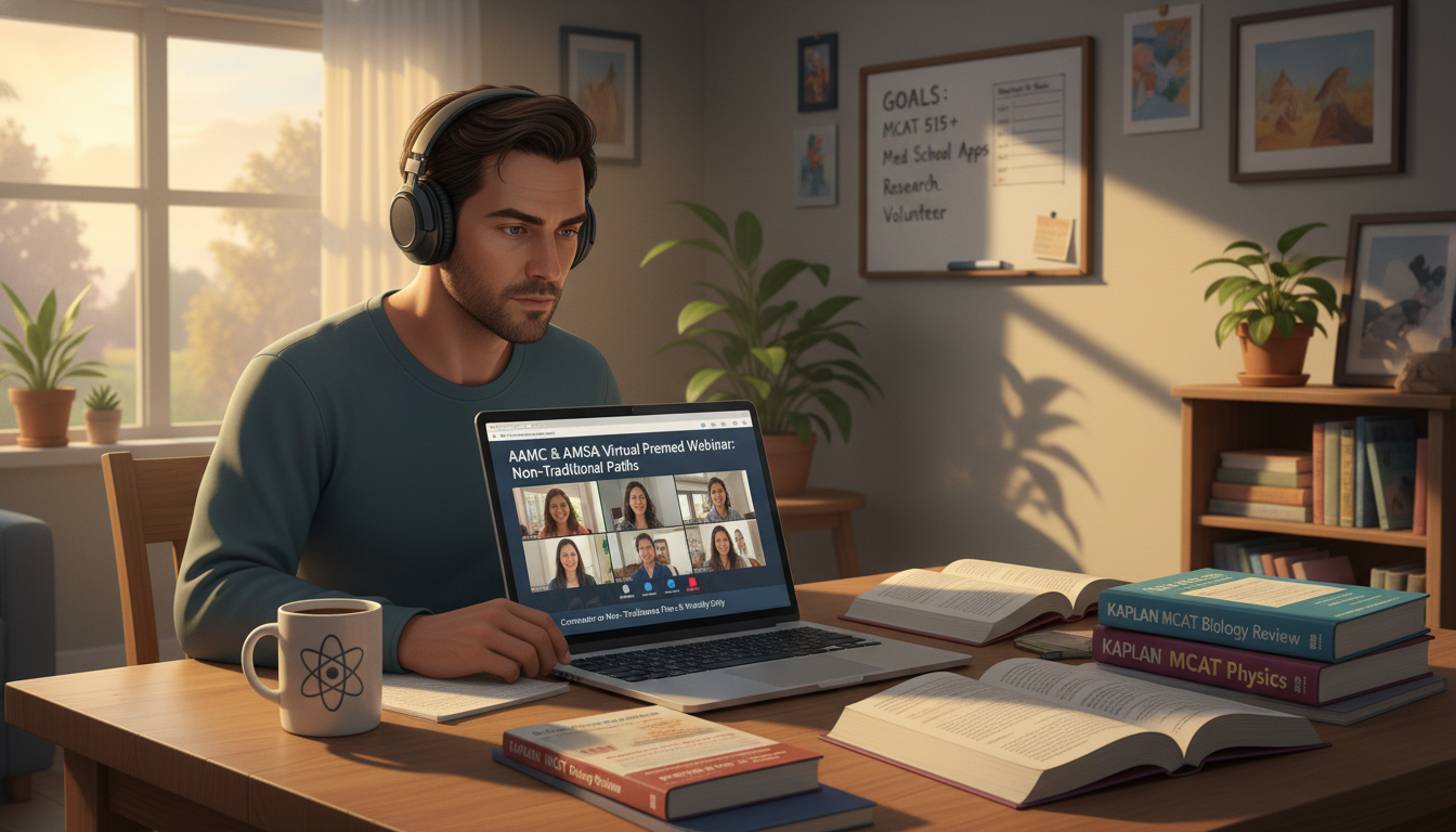 Non-traditional premed student studying virtually at home -  for Commuter or Non‑Traditional Pre‑Med? Using AAMC and AMSA Vir