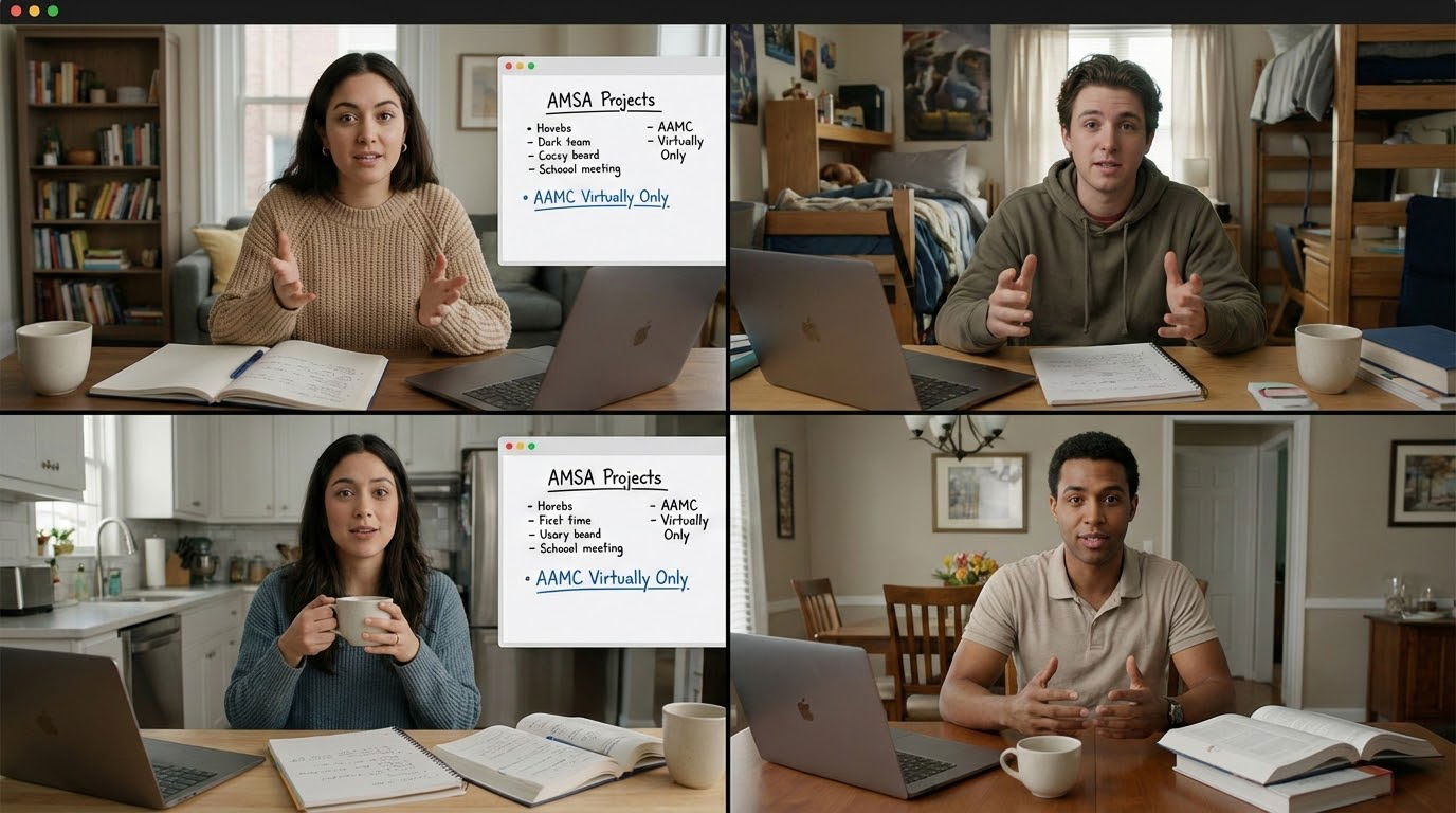 Virtual premed leadership meeting over video call -  for Commuter or Non‑Traditional Pre‑Med? Using AAMC and AMSA Virtually O