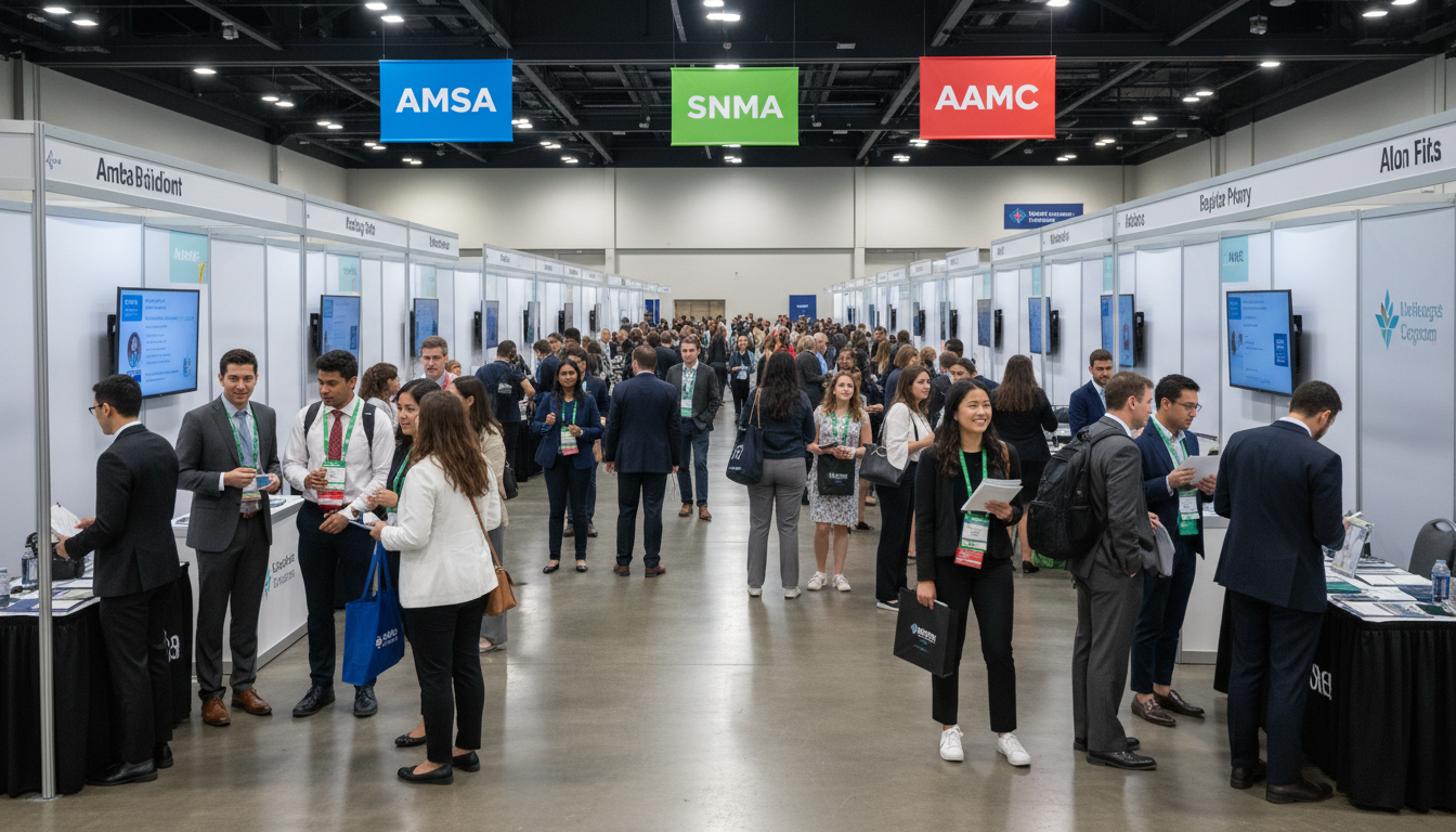 Medical students at national conference exhibit hall Medical students at national conference exhibit hall - for Conference Season Calendar: Planning AMSA, SNMA, and AAMC Travel